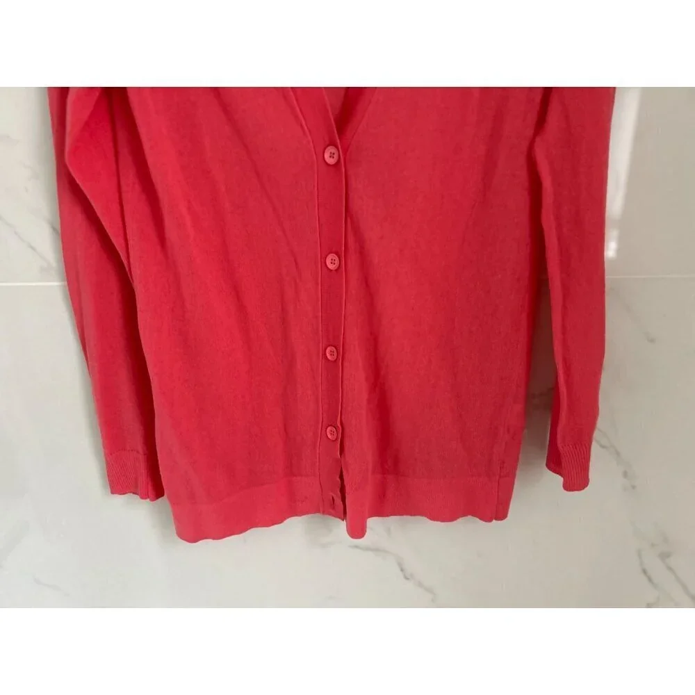 J.CREW Knitted Cardigan Button-up Cotton Blend in Pink/Red Front Pockets Size Me